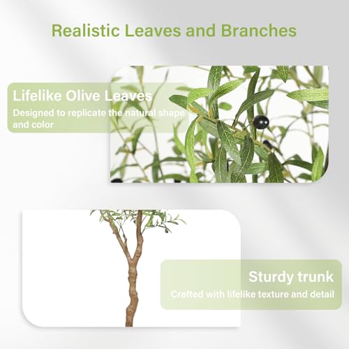 6ft Faux Olive Tree with Natural Textured Trunk & Lifelike Leaves - Realistic Indoor Decor