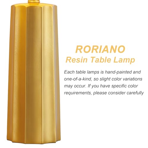 RORIANO Gold Modern Table Lamps Set of 2 with Black Grid Shades - Living Room & Bedroom Decor