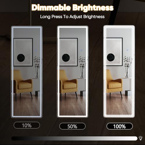 White 21x64 Inch LED Full Length Mirror with Lights - Wall Mount & Stand