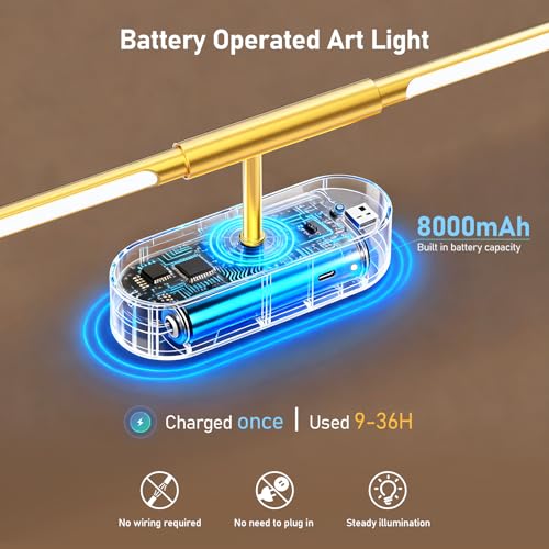Gold 24-Inch Wireless Rechargeable Picture Light for Wall Art