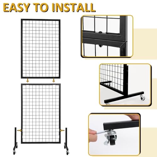 2 Pack 1.8' x 5.7' Freestanding Wire Grid Wall Panels with T-Base Wheels Display Rack
