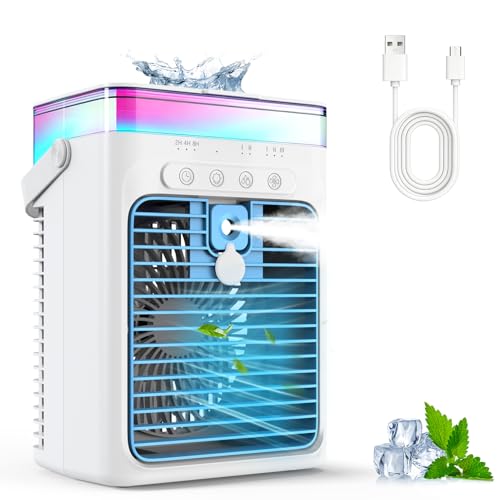 Tiptop Home Blue Portable 3-in-1 Mini Air Conditioner & Cooler — USB, RGB Light, 1000ml