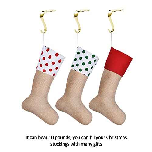 Sunshane 3 Pieces Christmas Stocking Holders Mantel Hanger Hooks Xmas Mantle Grips Set Safety Hang Stocking Clips for Christmas Party Decoration, Gold