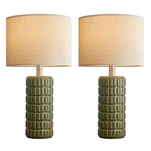 Seealle 23-Inch Green Modern Ceramic Table Lamps Set of 2 for Bedroom & Living Room