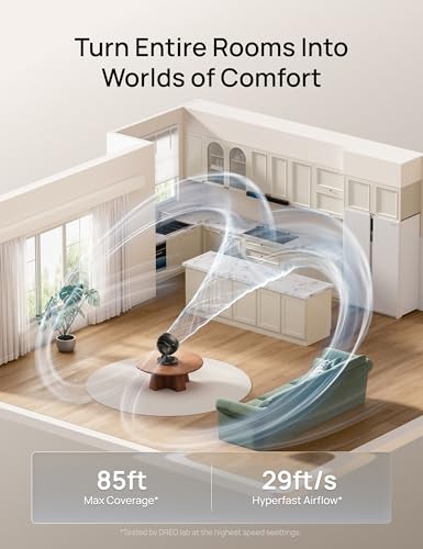 DREO Black Smart Desk Fan with App & Voice Control, Quiet 85 ft Airflow, 12-Inch Oscillating Fan, 9 Speeds & Timer