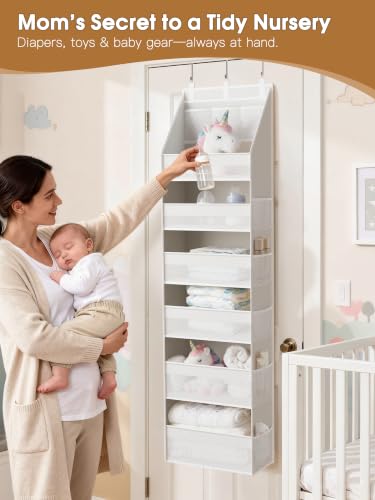 Criusia Over the Door Organizer White 6-Shelf Hanging Storage with Mesh Pockets