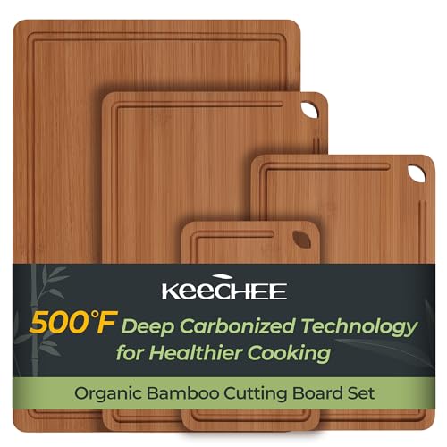 Keechee Carbonized Bamboo 4-Piece Cutting Board Set - Brown