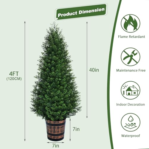 Set of 2 Artificial Cedar Topiary Trees 4FT for Indoor & Outdoor Decor