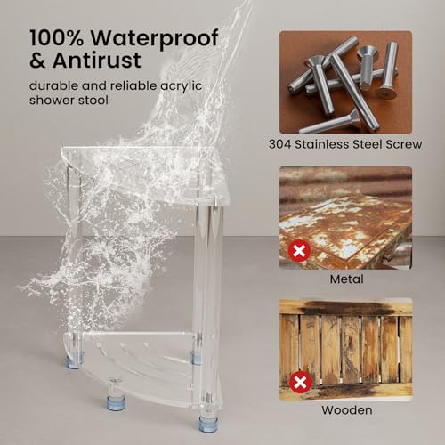 Acrylic Corner Shower Stool - Clear Small Shower Bench for Shaving & Seating, 11.81"D x 11.81"W x 18.11"H, Waterproof & Heavy Duty Variation of THIS listing