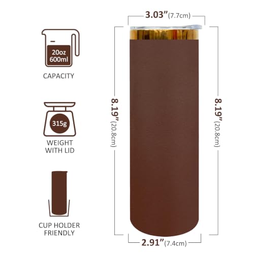 FunTrans 20 oz Gold Plated Skinny Tumbler Set with Lid & Straw - 4 Pack, Coffee