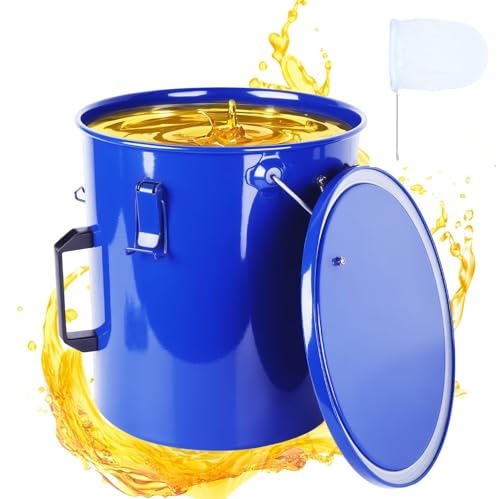 6 Gallon Steel Fryer Grease Bucket with Locking Lid & Strainer Bags