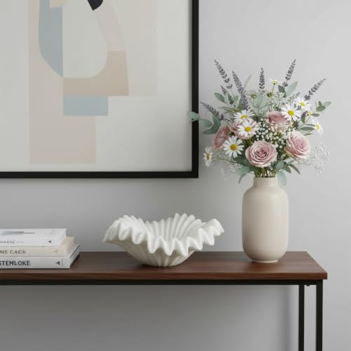 Off-White Decorative Ruffle Bowl – 12-Inch Modern Resin Centerpiece