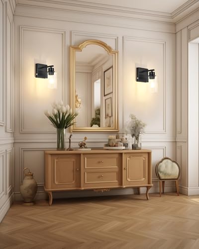 Black Wireless Battery Operated Wall Sconce Set of Two with Remote Control