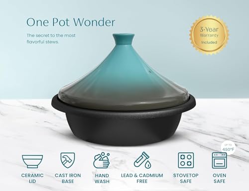 Kook Moroccan Tagine Enameled Cast Iron Cooking Pot 3.3 Qt Stone Blue Variation