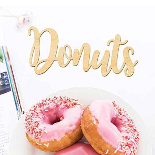 2pcs Donuts Wood Signs Cutouts Wooden Donuts Letter Hanging Signs DIY Block Words Decorative Signs for Wreath Door Wall Birthday Wedding Party Decoration