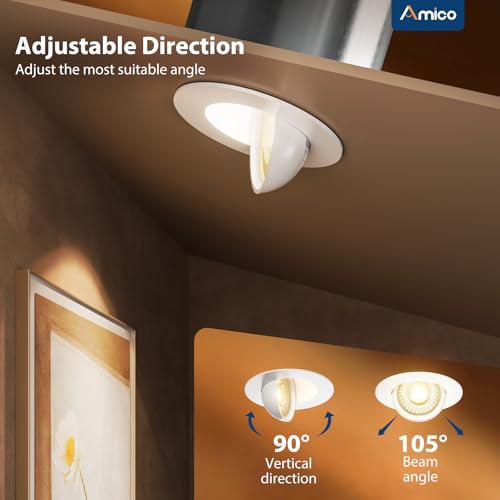 Amico 4 Inch Gimbal Retrofit Can Lights, Adjustable 5CCT, 6 Pack