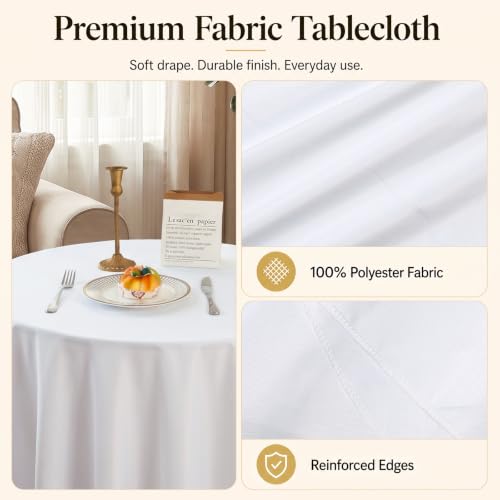 Fixwal 6 Pack 120 Inch Round White Tablecloth - Polyester, Elegant Table Cover