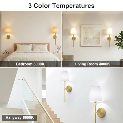 23.8 Inch Gold Rechargeable Battery Wall Sconce Set of 2 with Magnetic Bulbs, Dimmable Wireless Wall Lights for Bedroom Living Room Hallway