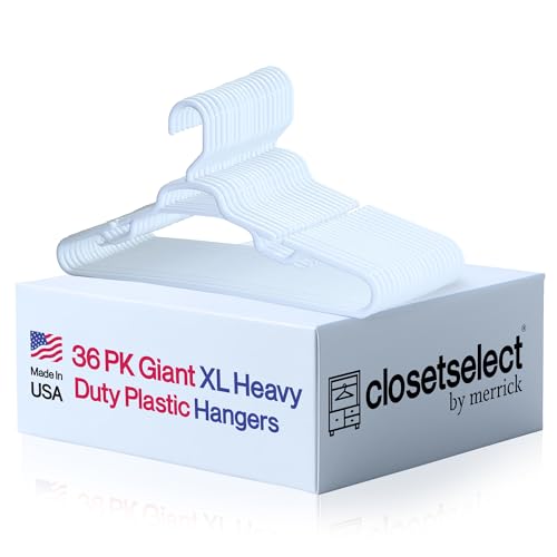 Heavy Duty Plastic Closet Hangers 19 Inch XL Pack of 36 for Coats Jackets & Bulky Garments