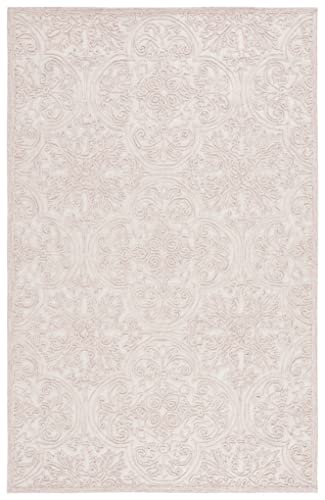 SAFAVIEH Trace Collection Accent Rug - 3' x 5', Ivory & Pink, Handmade Wool, Ideal for High Traffic Areas in Entryway, Living Room, Bedroom (TRC101U)