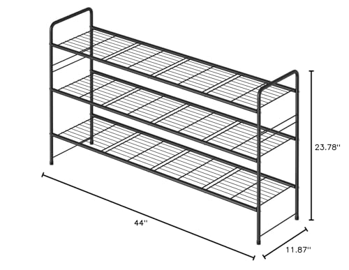 Black 3-Tier Shoe Rack for Closet - 44 Inch Heavy Duty Metal Organizer