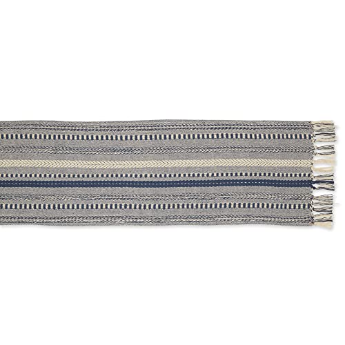 DII Braided Cotton Table Runner with Fringe - French Blue, 15x77 inch