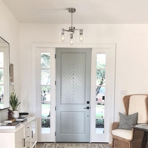Syltherra 3-Light Brushed Nickel Pendant Light Fixture with Glass Shade - Modern Adjustable Kitchen & Dining Chandelier