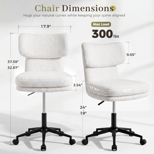 GTPOFFICE Vanity Chair with Plush Seat & Adjustable Height - TV White