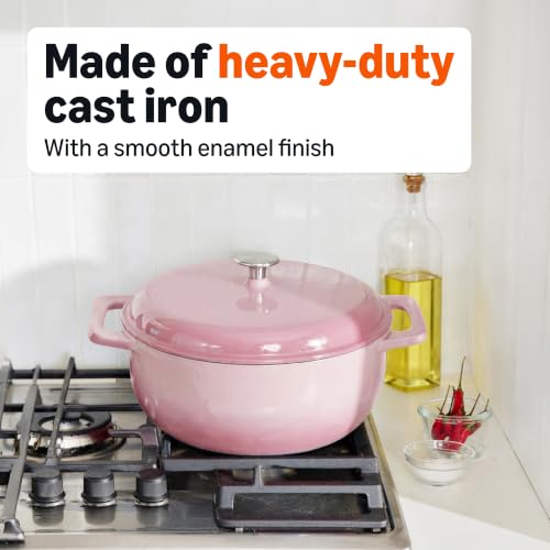 Amazon Basics 6-Quart Enameled Cast Iron Dutch Oven Pot Light Pink - Oven Safe, Heavy-Duty for Stews & Roasting