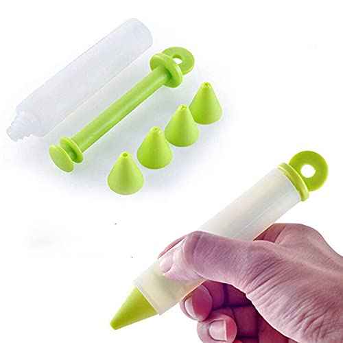 AKOAK 4 Pcs/set Cake Decoration Pen Silicone Jelly Pen Cream Pastry Chocolate Jam Syringe DIY Personalized Kitchen Baking Decoration Accessories (Green)