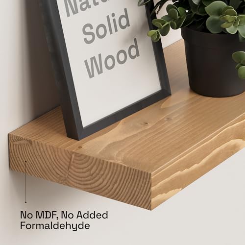 Gold Oak Floating Wall Shelves - 16 Inch Wooden Bathroom & Kitchen Shelves Set - BAOBAB WORKSHOP Variation