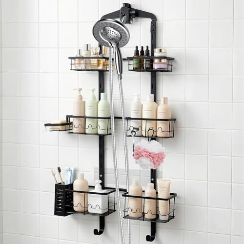 Black Extra Large Hanging Shower Caddy - Rust-Resistant 3-Tier Organizer with Soap Basket
