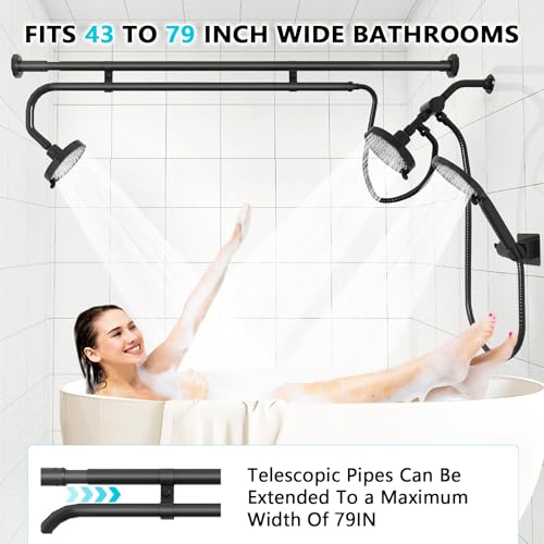 MLLNFUE Black Tandem Dual Shower Head Set with Handheld, High Pressure, Adjustable Spray
