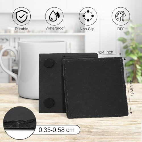 68-Piece Square Slate Coaster Set - 4 Inch Black Stone Coasters, Modern Home & Bar Decor