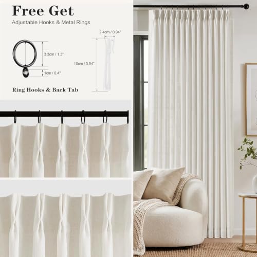 Natural Linen Pinch Pleated Curtains 96 Inches - Pack of 2, 40"W x 96"L
