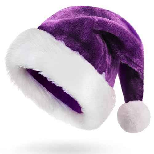 Christmas Santa Hat for Adults, Velvet Christmas Hat for Men Women Xmas New Year Party Favor, Unisex Adults