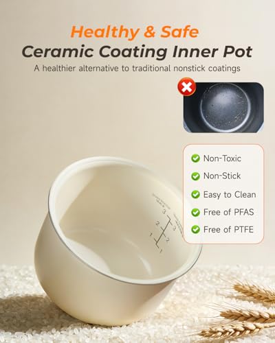 Feekaa Ivory 3-Cup Small Ceramic Coated Rice Cooker - Mini Food Steamer
