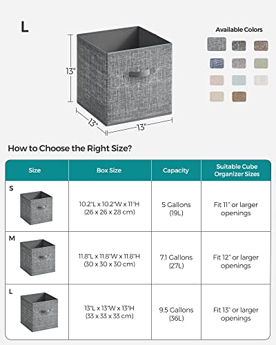 SONGMICS 13-Inch Gray Foldable Storage Cubes Set of 6 for Closet & Home Organization