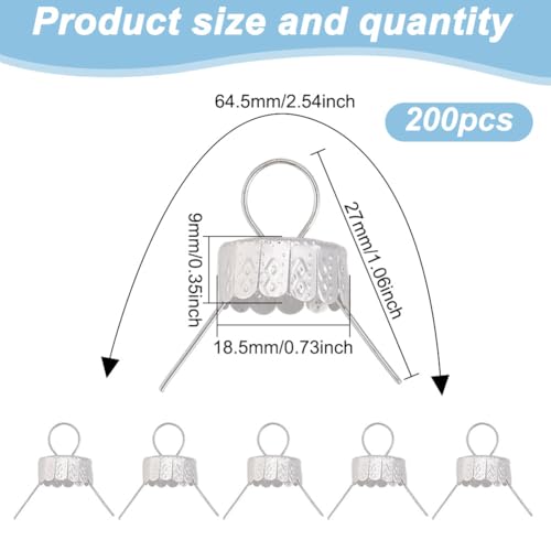 Arricraft Silver Round Christmas Ornament Caps 100 Sets with Removable Hangers