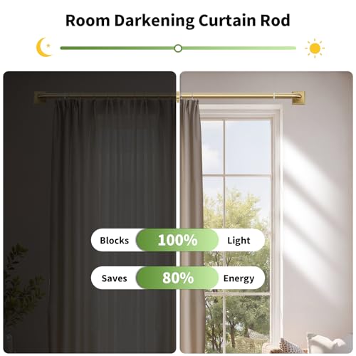 Brushed Gold Curtain Rods for Windows 66-120 Inch Heavy Duty Wrap Around Room Darkening Drapery Rod - Variation: 66-Inch to 120-Inch