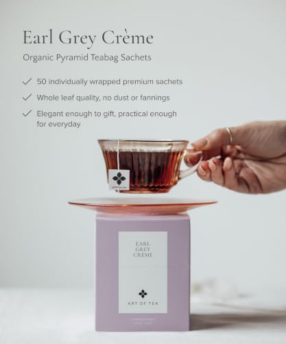 Organic Earl Grey Cream Tea Bags - 50 Pyramid Sachets for Premium Tea Experience