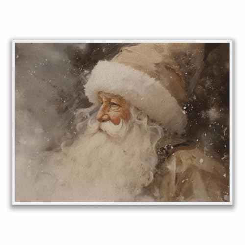 Vintage Santa Claus Wall Art - Rustic Santa Print for Living Room & Home Office Decor - 11x14in Unframed