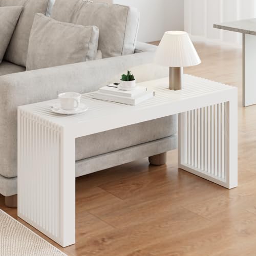 APRTAT White 35.4-inch Bamboo Entryway Bench with Rustic Farmhouse Style