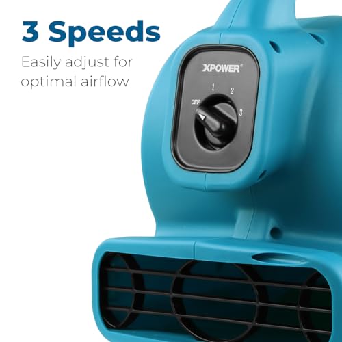 Mini Utility Air Mover Fan - Blue, 600 CFM, Stackable Floor Blower for Drying & Ventilation - P-80 Variant