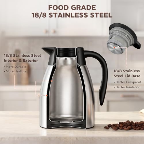 Gezoss Stainless Steel 34oz Insulated Thermal Coffee Carafe - Keeps Hot & Cold