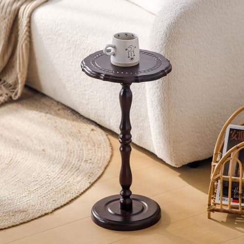 100% Solid Wood Round Side Table, Small Drink Table for Spaces,