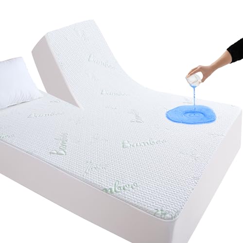 Split Top King Mattress Protector with Cooling Bamboo Viscose Waterproof Cover - 34" from Head - Fits 6-18" Deep Mattresses - Variation: 34" from Head