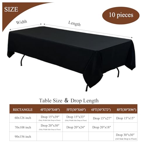 Black 8ft Rectangle Tablecloth Set - 10 Pack, 60 x 126 Inch, Variation: 60 x 126 inch / 153 x 320 cm