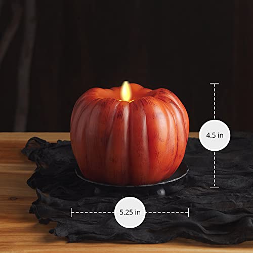 Luminara Flameless Flickering Pumpkin Candle - Antique Orange, 5.25" x 4.5"