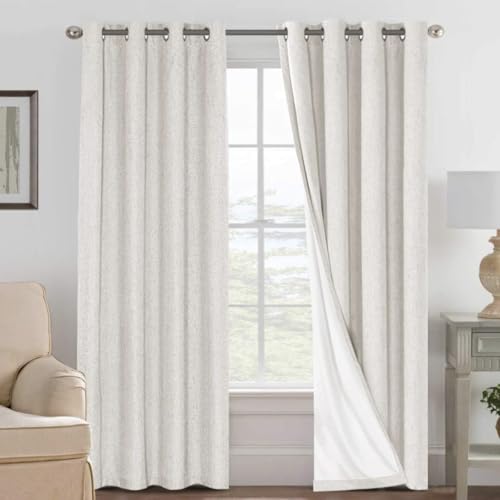 H.VERSAILTEX 100% Blackout Linen Curtains - Ivory, 52"W x 84"L, Pack of 2